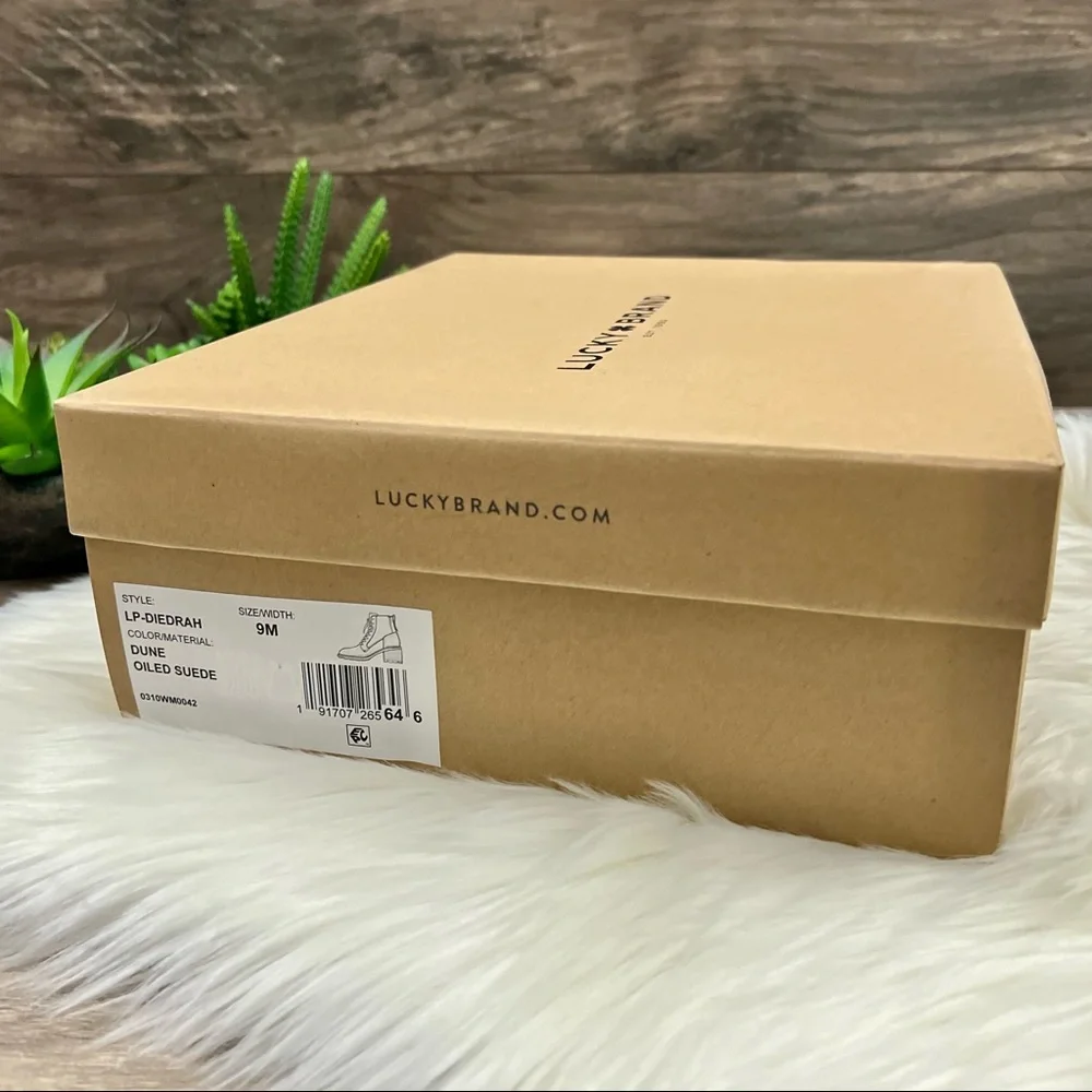 ❌SOLD❌NIB Lucky Brand Diedrah Lug Sole Oiled Suede Lace Up Combat Boot Dune - Picture 12 of 12